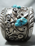 Massive Jack Chatter Vintage Native American Navajo Turquoise Sterling Silver Floral Bracelet-Nativo Arts