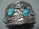 Massive Jack Chatter Vintage Native American Navajo Turquoise Sterling Silver Floral Bracelet-Nativo Arts