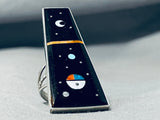 Massive Outer Space Inlaid Native American Navajo Turquoise Sterling Silver Ring-Nativo Arts