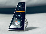 Massive Outer Space Inlaid Native American Navajo Turquoise Sterling Silver Ring-Nativo Arts