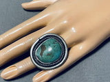 Massive Vintage Native American Navajo Green Turquoise Sterling Silver Ring-Nativo Arts