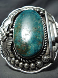 Massive Vintage Native American Navajo Pilot Mountain Turquoise Sterling Silver Bracelet-Nativo Arts