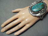 Massive Vintage Native American Navajo Pilot Mountain Turquoise Sterling Silver Bracelet-Nativo Arts