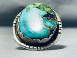 Massive Vintage Native American Navajo Pilot Mountain Turquoise Sterling Silver Ring-Nativo Arts