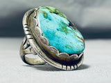 Massive Vintage Native American Navajo Pilot Mountain Turquoise Sterling Silver Ring-Nativo Arts