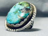 Massive Vintage Native American Navajo Pilot Mountain Turquoise Sterling Silver Ring-Nativo Arts