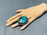 Massive Vintage Native American Navajo Pilot Mountain Turquoise Sterling Silver Ring-Nativo Arts