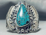 Massive Vintage Native American Navajo Spiderweb Turquoise Sterling Silver Leaf Bracelet-Nativo Arts