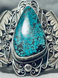 Massive Vintage Native American Navajo Spiderweb Turquoise Sterling Silver Leaf Bracelet-Nativo Arts
