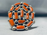 Mesmerizing Native American Navajo 15 Coral Cluster Sterling Silver Huge Ring-Nativo Arts