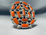 Mesmerizing Native American Navajo 15 Coral Cluster Sterling Silver Huge Ring-Nativo Arts