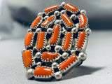 Mesmerizing Native American Navajo 15 Coral Cluster Sterling Silver Huge Ring-Nativo Arts