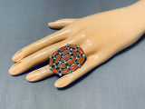 Mesmerizing Native American Navajo 15 Coral Cluster Sterling Silver Huge Ring-Nativo Arts