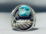 Mesmerizing Vintage Native American Navajo Blue Gem Turquoise Sterling Silver Ring-Nativo Arts