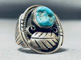 Mesmerizing Vintage Native American Navajo Blue Gem Turquoise Sterling Silver Ring-Nativo Arts