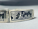 Micro Precise Hand Carved Vintage Native American Navajo Sterling Silver Clasp Bracelet-Nativo Arts