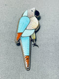 Mind Boggling Workmanship Vintage Native American Zuni Turquoise Parrot Sterling Silver Pin-Nativo Arts