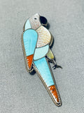 Mind Boggling Workmanship Vintage Native American Zuni Turquoise Parrot Sterling Silver Pin-Nativo Arts