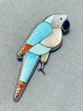 Mind Boggling Workmanship Vintage Native American Zuni Turquoise Parrot Sterling Silver Pin-Nativo Arts
