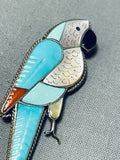 Mind Boggling Workmanship Vintage Native American Zuni Turquoise Parrot Sterling Silver Pin-Nativo Arts
