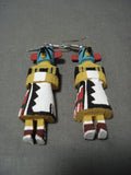 Mini Real Kachina Doll Navajo Sterling Native American Jewelry Silver Earrings-Nativo Arts