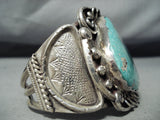 Mongo Vintage Native American Navajo Easter Blue Turquoise Sterling Silver Flank Bracelet-Nativo Arts