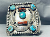 Monster Museum Vintage Native American Navajo Turquoise Coral Sterling Silver Bracelet-Nativo Arts