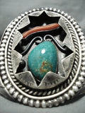 Monster Vintage Native American Navajo Turquoise Coral Sterling Silver Flank Bracelet-Nativo Arts