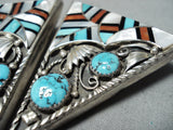 Most Intrciate Vintage Native American Navajo Turquoise Inlay Sterling Silver Collar Protectors-Nativo Arts