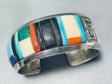 Multi Technique Vintage Native American Navajo Turquoise Inlay Sterling Silver Bracelet-Nativo Arts
