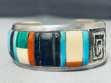 Multi Technique Vintage Native American Navajo Turquoise Inlay Sterling Silver Bracelet-Nativo Arts
