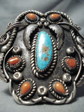 Museum 101 Grams Vintage Native American Navajo Turquoise Coral Sterling Silver Bracelet-Nativo Arts