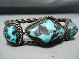 Museum Coiled Thick Vintage Native American Navajo Persin Turquoise Sterling Silver Bracelet-Nativo Arts