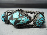 Museum Coiled Thick Vintage Native American Navajo Persin Turquoise Sterling Silver Bracelet-Nativo Arts