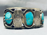 Museum Dark Patina Vintage Native American Navajo Turquoise Sterling Silver Bracelet-Nativo Arts