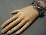 Museum Native American Jewelry Navajo Coral Sterling Silver Arrowhead Bracelet Cuff-heavy!-Nativo Arts