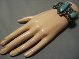 Museum Quality Vintage Native American Navajo Carico Lake Turquoise Sterling Silver Bracelet Old-Nativo Arts