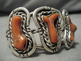 Museum Quality!! Vintage Native American Navajo Chunk Coral Sterling Silver Bracelet Old-Nativo Arts