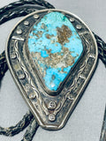 Museum Quality Vintage Native American Navajo Rare Old Turquoise Sterling Silver Bolo Tie-Nativo Arts