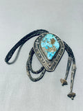 Museum Quality Vintage Native American Navajo Rare Old Turquoise Sterling Silver Bolo Tie-Nativo Arts