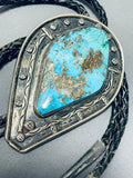 Museum Quality Vintage Native American Navajo Rare Old Turquoise Sterling Silver Bolo Tie-Nativo Arts