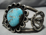 Museum Quality Vintage Native American Navajo Sterling Silver Spiderweb Turquoise Bracelet Old-Nativo Arts