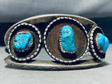 Museum Rare Turquoise Vintage Native American Navajo Sterling Silver Heavy Bracelet Old-Nativo Arts