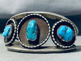 Museum Rare Turquoise Vintage Native American Navajo Sterling Silver Heavy Bracelet Old-Nativo Arts