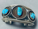 Museum Rare Turquoise Vintage Native American Navajo Sterling Silver Heavy Bracelet Old-Nativo Arts