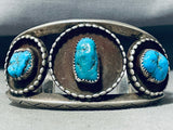 Museum Rare Turquoise Vintage Native American Navajo Sterling Silver Heavy Bracelet Old-Nativo Arts