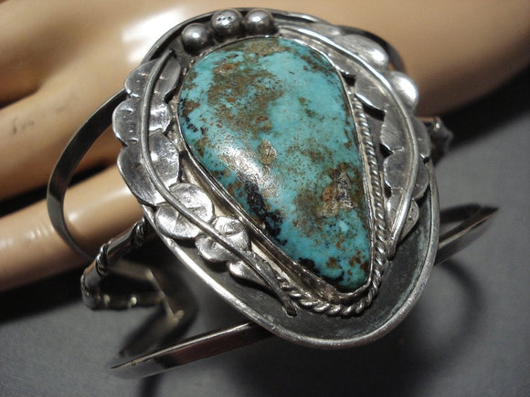 Museum Rare Vintage Native American Jewelry Navajo Easter Blue Turquoise Sterling Silver Bracelet Cuff-Nativo Arts