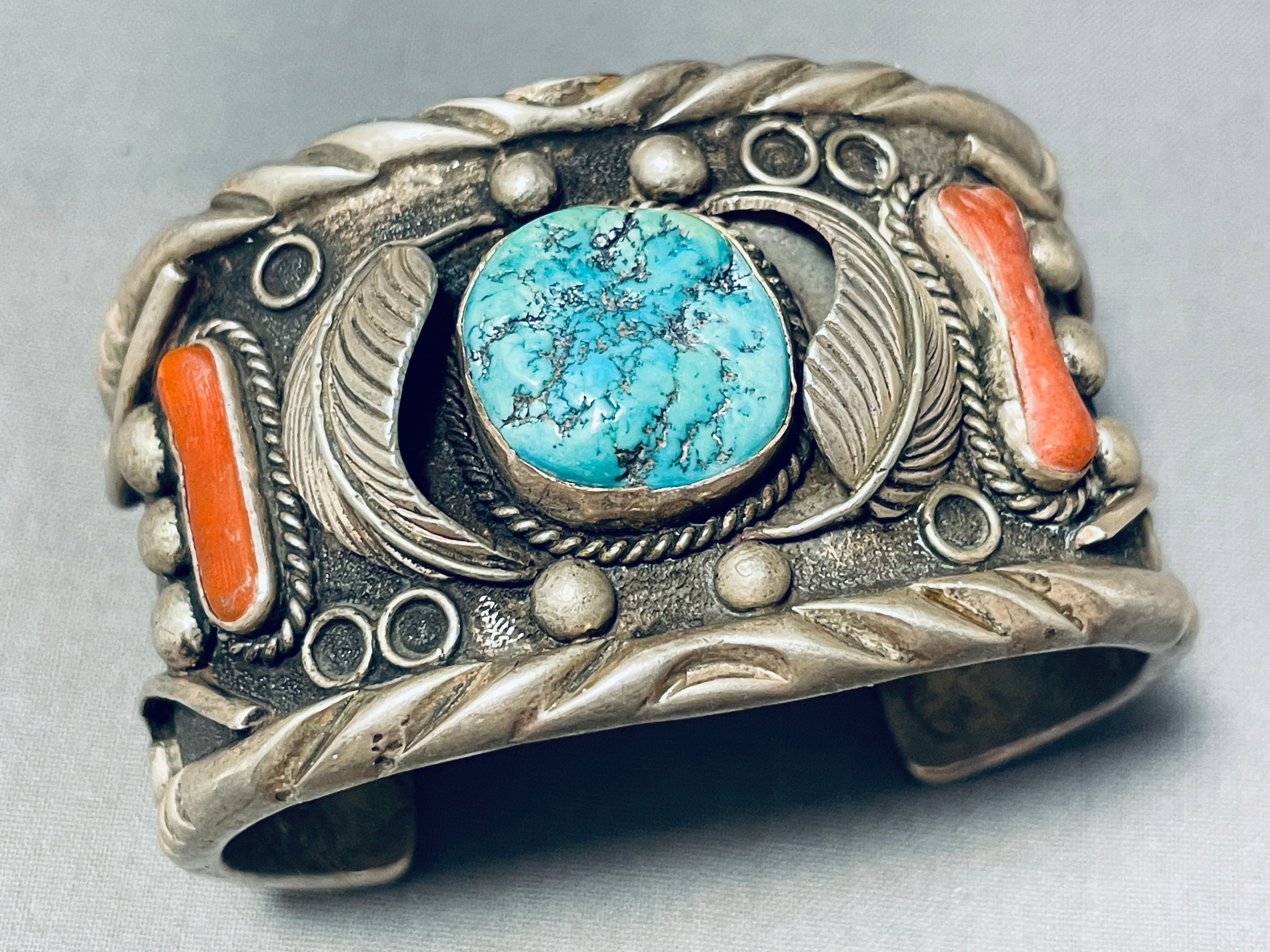 NAVAJO STERLING SILVER ターコイズバングル Navajo Herbert Tsosie HT Signed Turquoise Cuff Bracelet Sterling