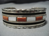 Museum Vintage Native American Jewelry Navajo Coral Pearl Sterling Silver Cuff Bracelet Old-Nativo Arts