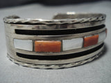 Museum Vintage Native American Jewelry Navajo Coral Pearl Sterling Silver Cuff Bracelet Old-Nativo Arts